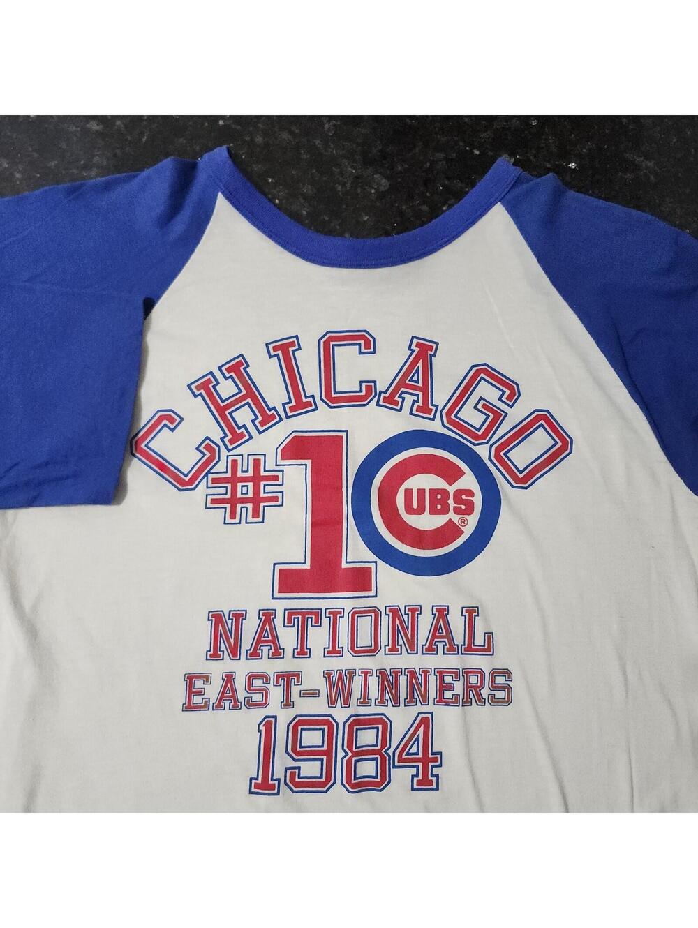 Vintage Chicago Cubs 1984 National East Ringer 3/4 Sleeve Shirt Jersey Large